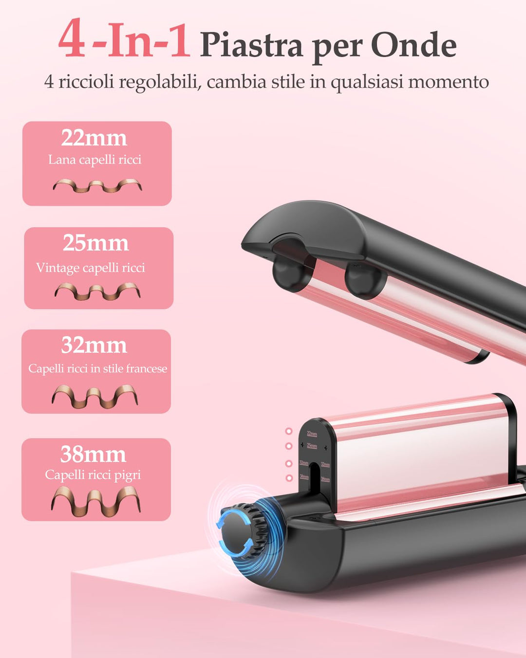 4 In 1 Einstellbar Welleneisen für Haare - 22/25/32/38mm Lockenstab für Beach Waves/Natürlich Wellen