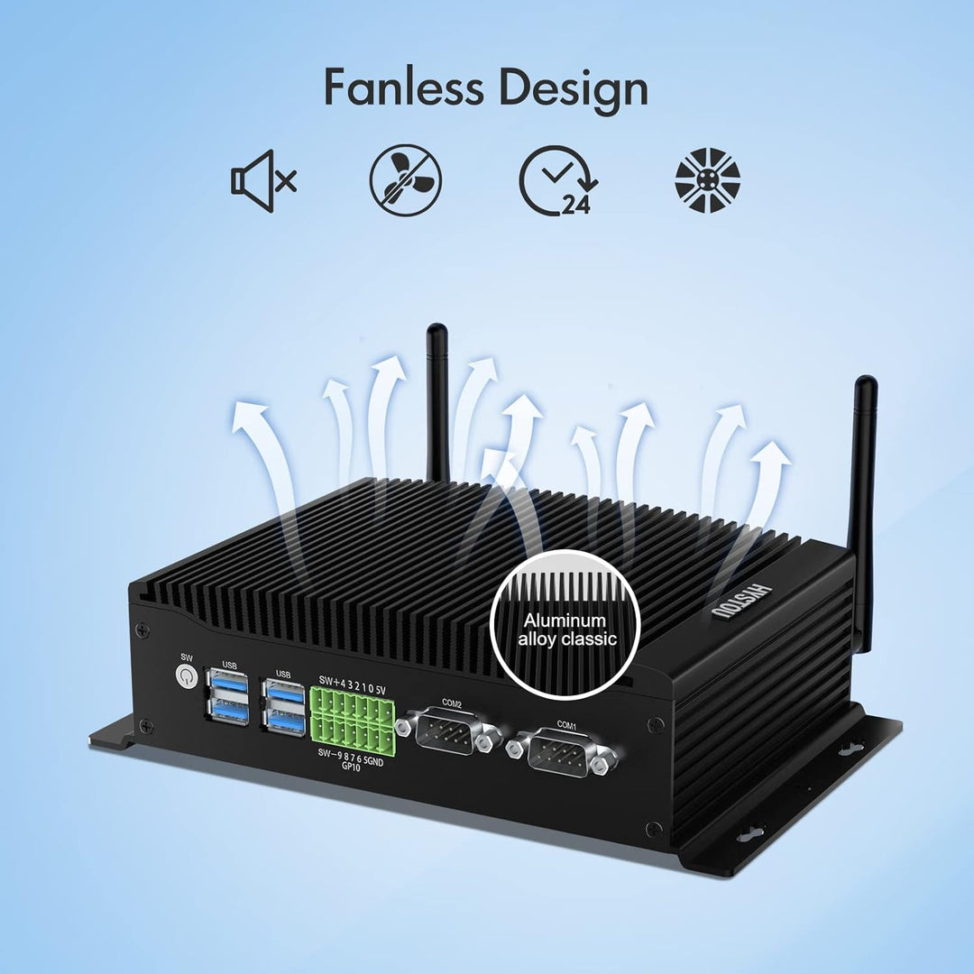 HYSTOU Mini PC Lüfterlos, Industrie PC Windows 11 Pro 16GB Ram DDR4 256GB SSD i5 10210U(bis zu 4,2GH