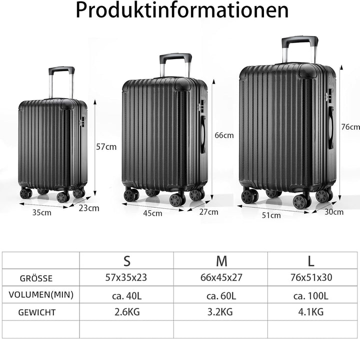 Voyager Hartschalen Reisekoffer mittelgross 66x45x27cm, Handgepäck Koffer, leicht Rollkoffer mit 4 R