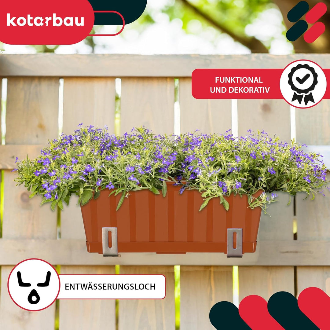 KOTARBAU® 4er Set Blumenkasten - Blumentopf für Balkon - 40 x 18 x 14 cm - Terrakotta - Balkonkasten