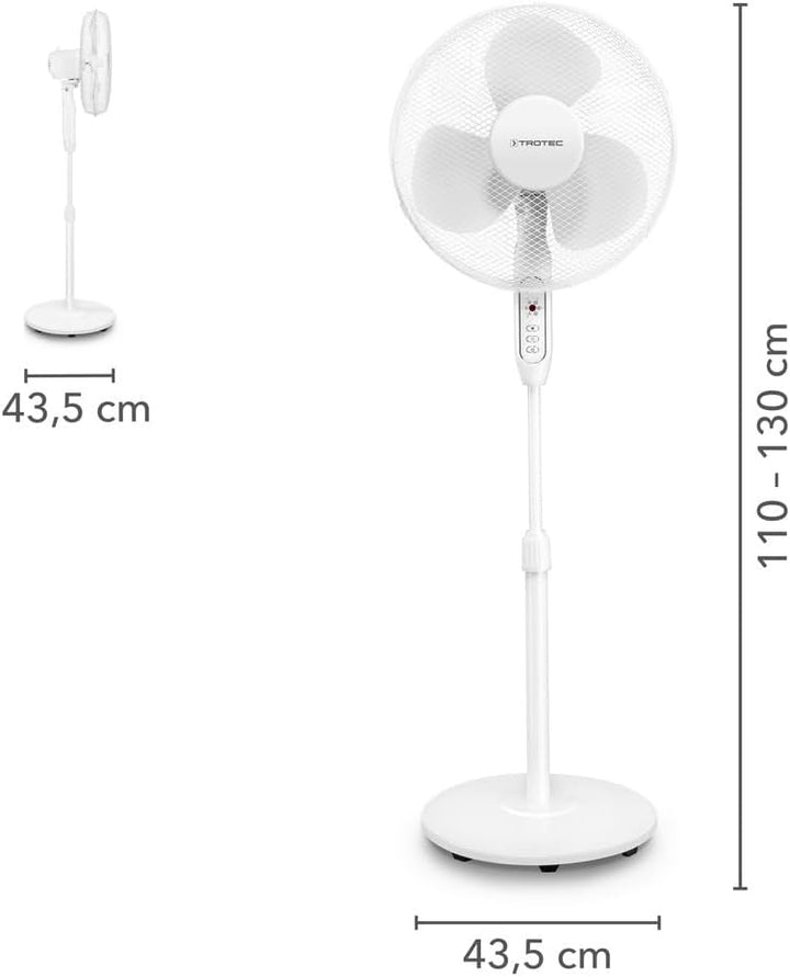 TROTEC Standventilator TVE 25 S, geräuscharmer Ventilator, 40 Watt, 3 Gebläsestufen, 80°-Oszillation