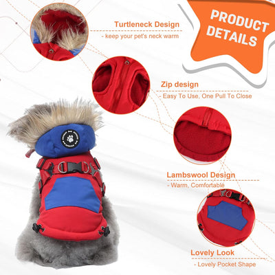 PETCUTE Hund Wintermantel mit Kapuze,Hundemantel mit Reissverschluss,Verstellbar Hunde Winterjacke f