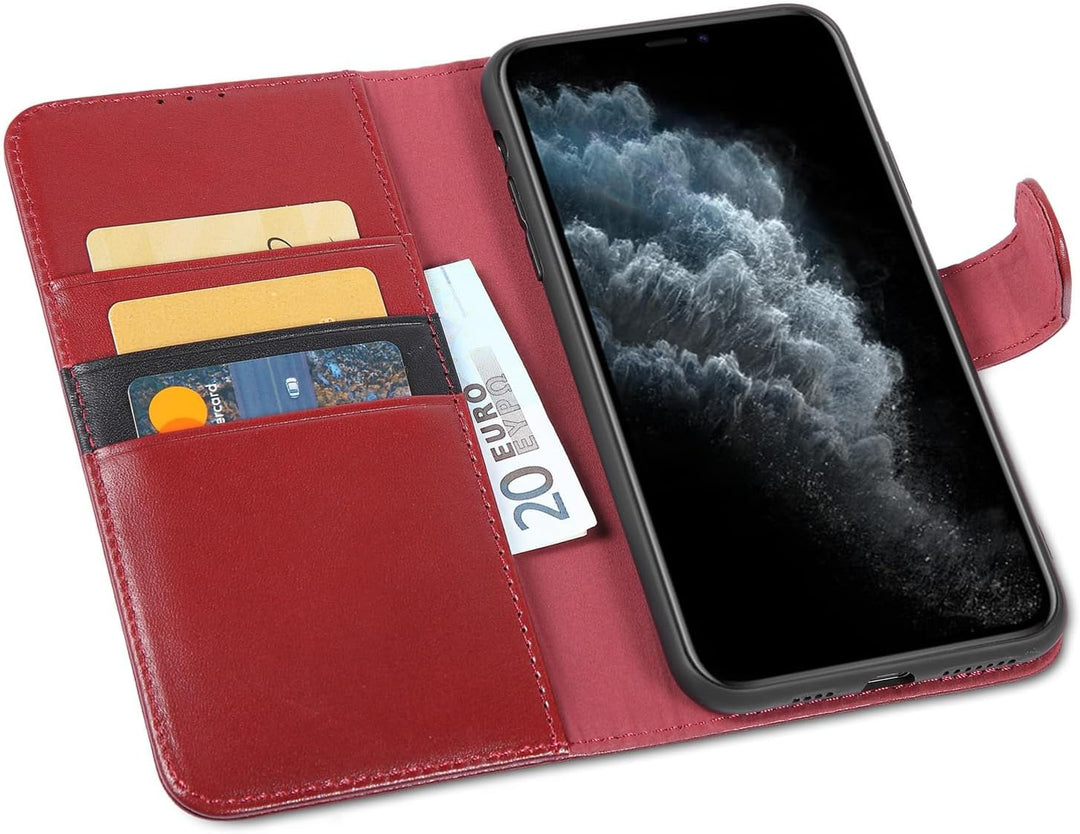 LENSUN Echtleder Hülle für iPhone 11 Pro Max, Handyhülle [Echtes Leder][Kartenfach][RFID Schutz] Han