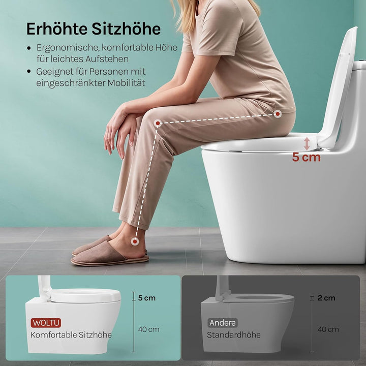 WOLTU Toilettensitzerhöhung, Toilettendeckel Erhöhung 5cm, WC Sitz mit Absenkautomatik O-Form, aus D