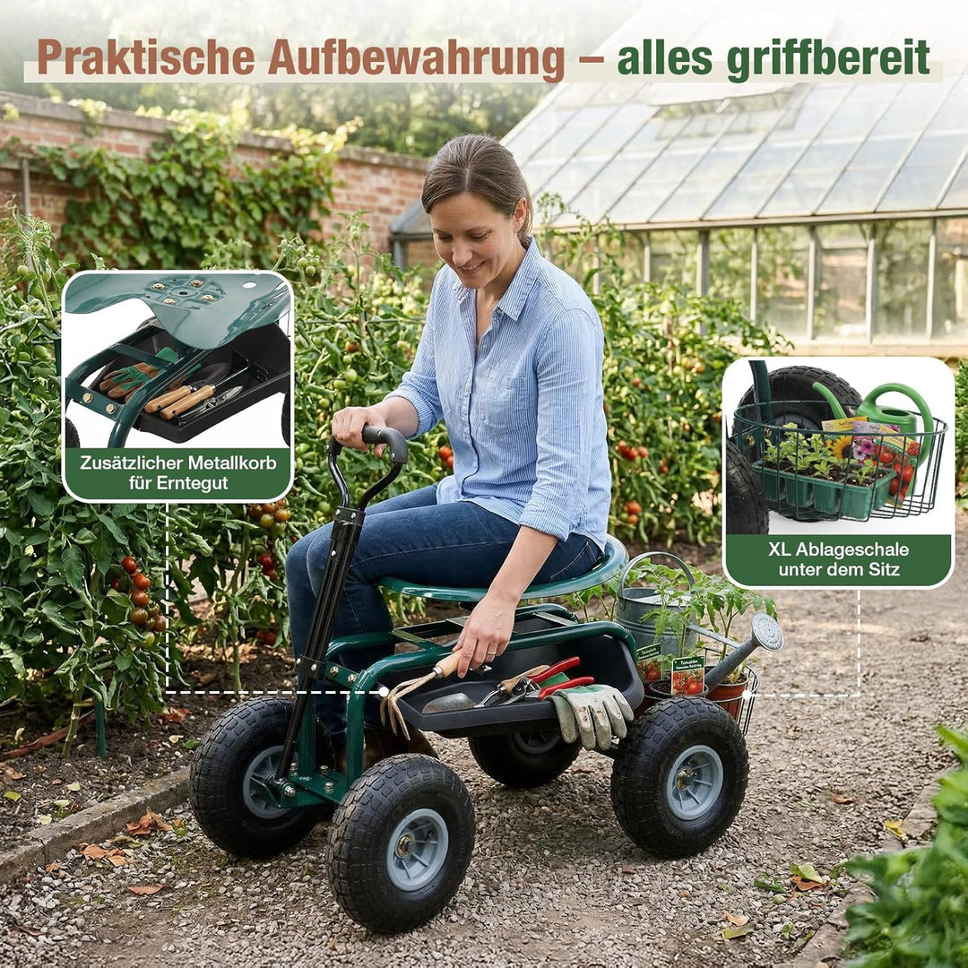 Sekey Gartenrollsitz mit Griff & Ø 25,5cm Reifen - Fahrbarer Rollsitz für Gartenarbeit bis 180kg - 3