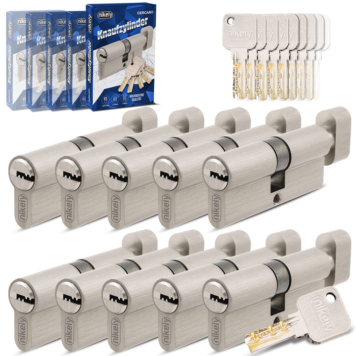 GERCAR Pro Gleichschliessend 10 Knaufzylinder 45/45 Set 10x Schliesszylinder mit Knauf inkl. 50 Schl