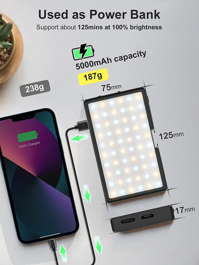 RGB LED Videoleuchte, Moman ML8RC Kamera Licht mit Powerbank 2500K-9000K CRI 96+ Videolicht, Camera
