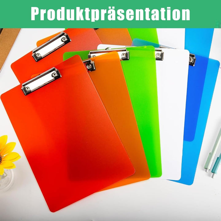 A4 Klemmbrett mit Gummierter Metalklemme, 22 x 31cm Pad Halter, Schreibblock Set in 5 Farben, Kunsts