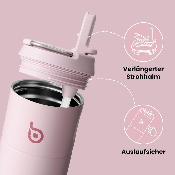BOTTLE BOTTLE Edelstahl Trinkflasche mit Strohhalm 500ml, auslaufsichere Sportwasserflasche, ideal f