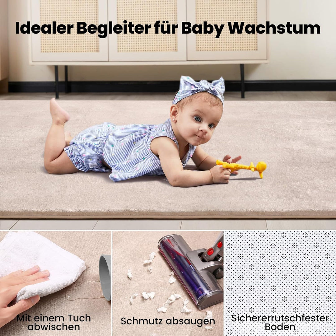 Krabbelmatte Baby 150×200cm, 3cm Dicke Schaumstoff Spielmatte, Ultraweiche Stütze und Plüschiges Gef
