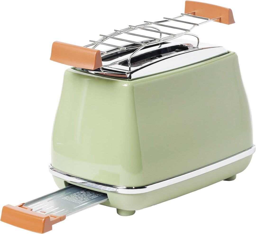 De'Longhi Toaster Icona Vintage CTOV2103.GR - 2-Schlitz-Toaster mit Brötchenaufsatz, Edelstahl in el