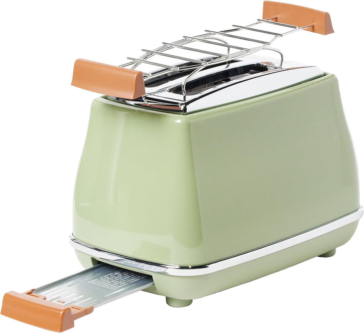 De'Longhi Toaster Icona Vintage CTOV2103.GR - 2-Schlitz-Toaster mit Brötchenaufsatz, Edelstahl in el