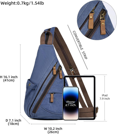 KL928 Canvas Sling Bag Rucksack Damen und Herren – Schulterrucksack Umhängetasche Crossbag Verstellb