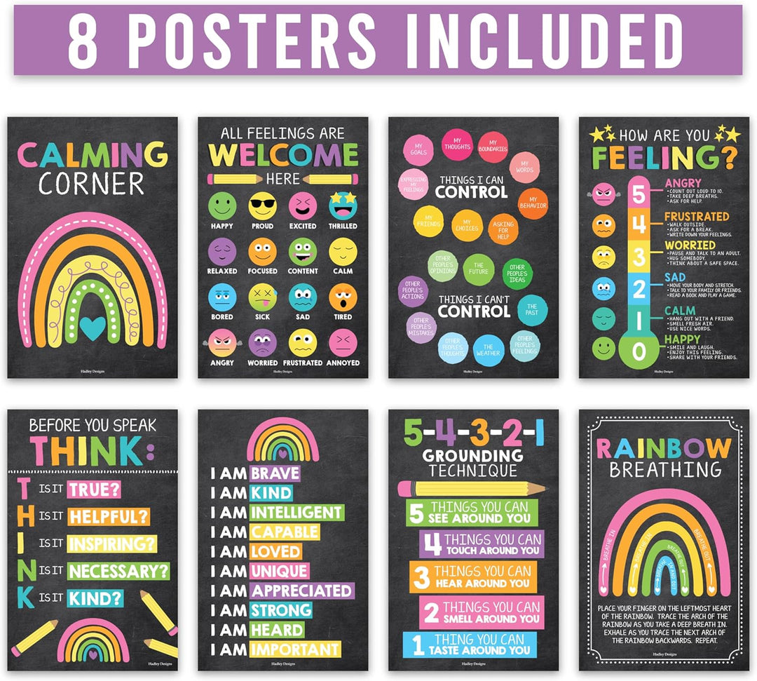 8 Kreidetafel-Poster mit beruhigender Ecke, für Klassenzimmer, Must-Haves für Lehrer – Calm Down Cor