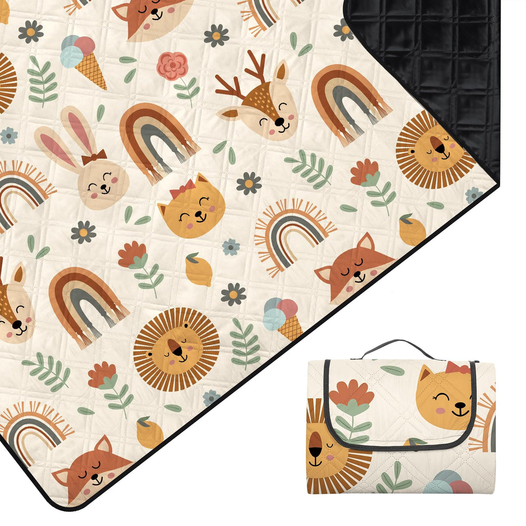 Kinder Picknickdecke Wasserdicht Faltbar, 200x200cm Tragbare Strandmatte Tier Maschine Waschbar, Gro