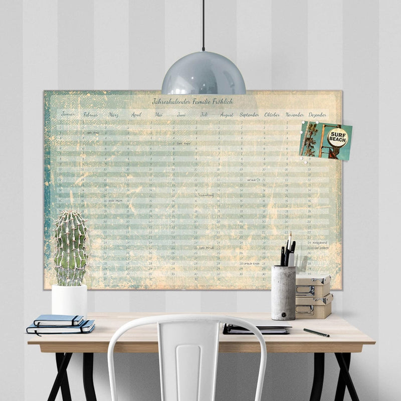 banjado® Wandkalender abwischbar aus Glas 90x60 cm/Jahresplaner abwischbar mit Motiv Shabby Wall/lan