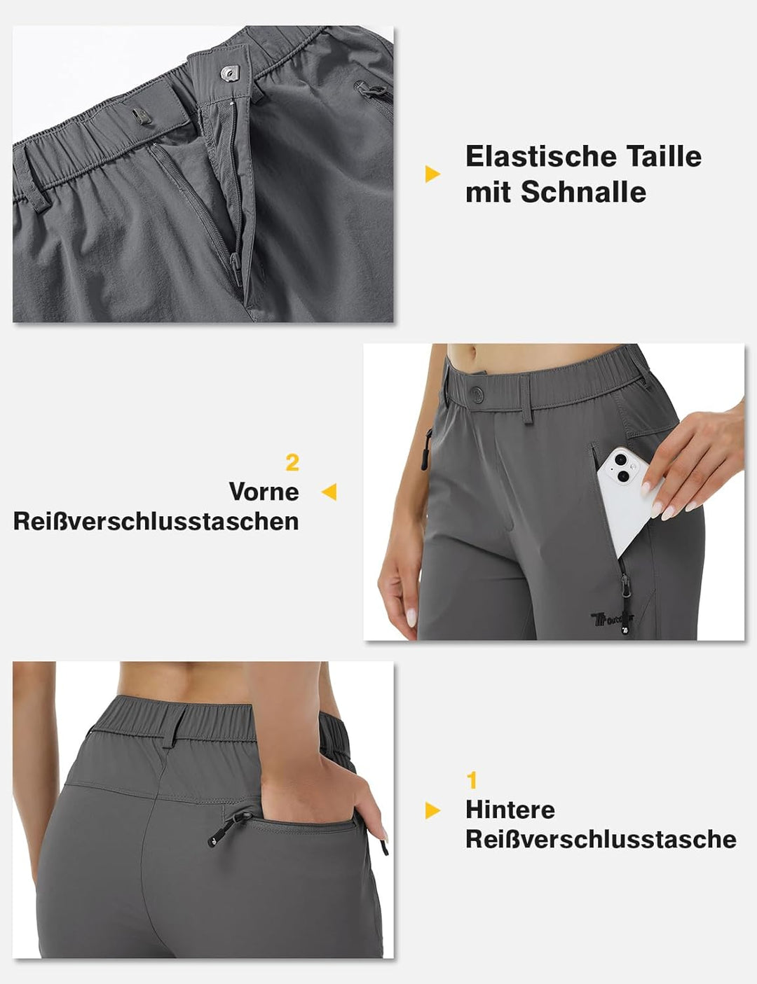 Damen Outdoor Wanderhose Quick Dry Campinghose Ultraleichter Verschleissfester UV-Schutz Atmungsakti