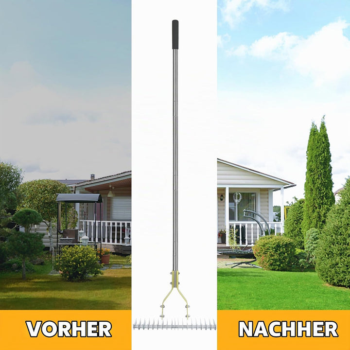 Strohrechen, Rasenrechen Mit 148 cm Verstellbarem Langem Griff Robuster Garten-Laubgreifer Aus Karbo
