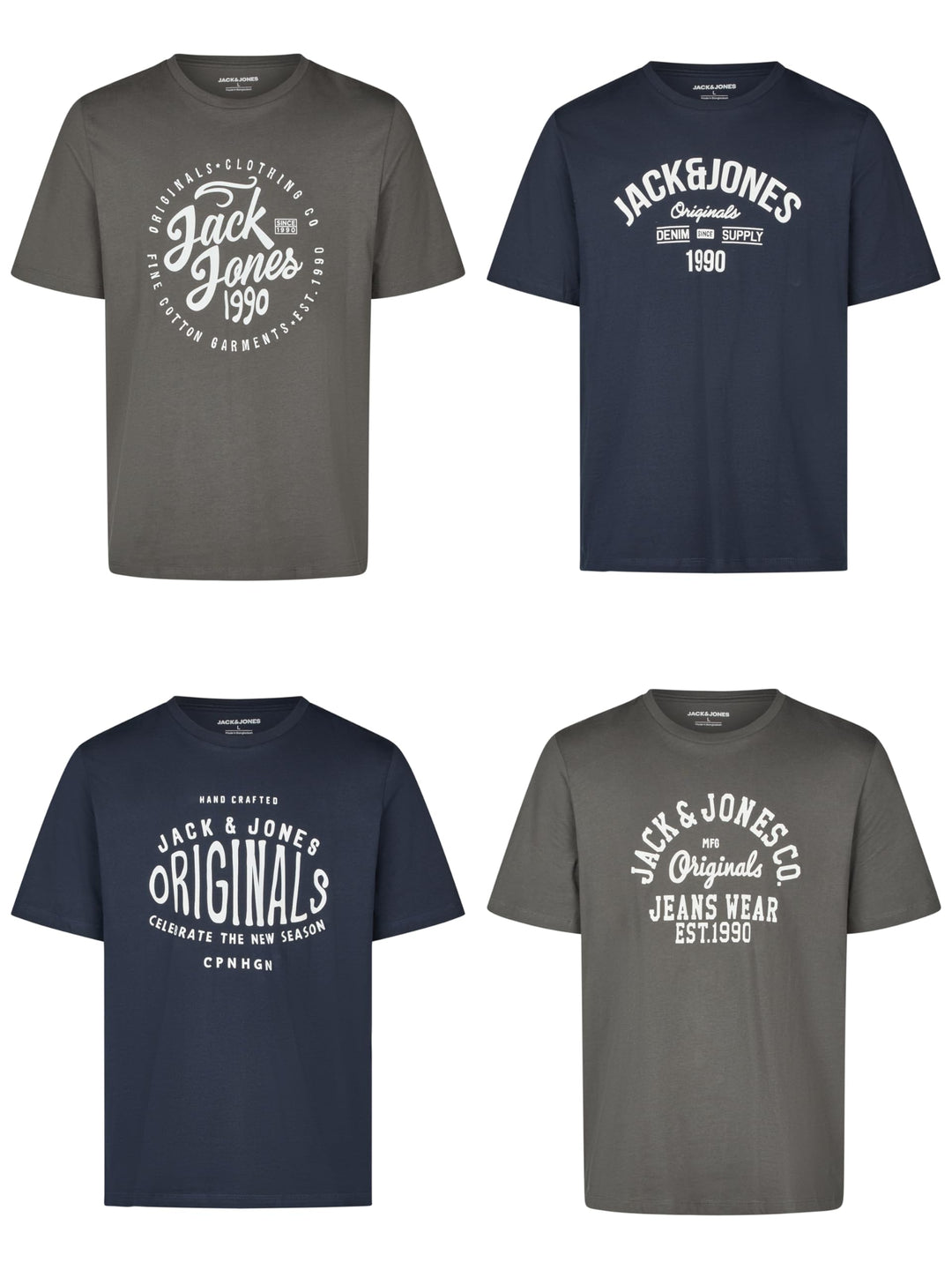 JACK & JONES JJLINO T-Shirt 4er Pack Rundhals Kurzarm Shirt Regular Fit Print Sommer 100% Baumwolle