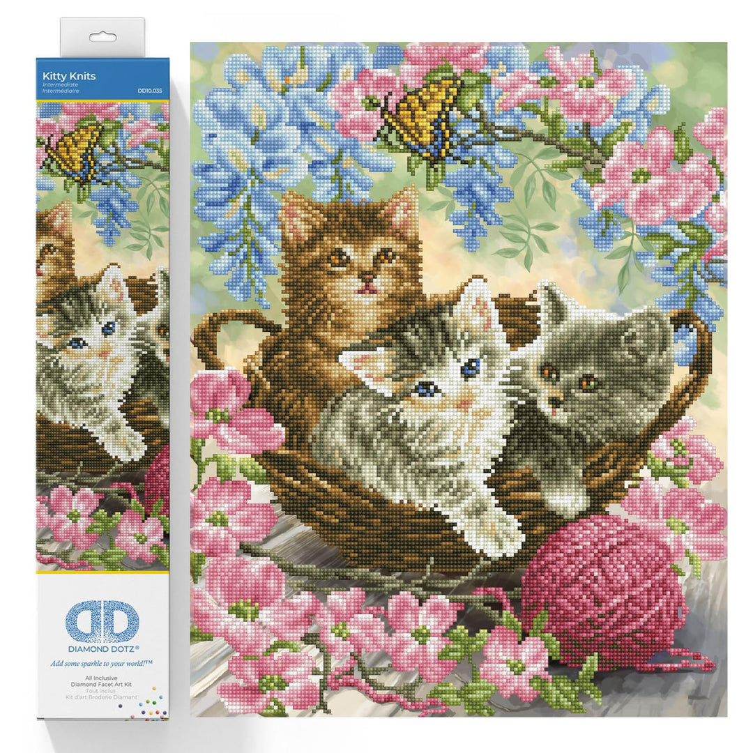 Diamond Dotz DD10-035 Kitty Knits, ca. 40 x 50 cm gross, Diamond Painting, Malen mit Diamanten, funk