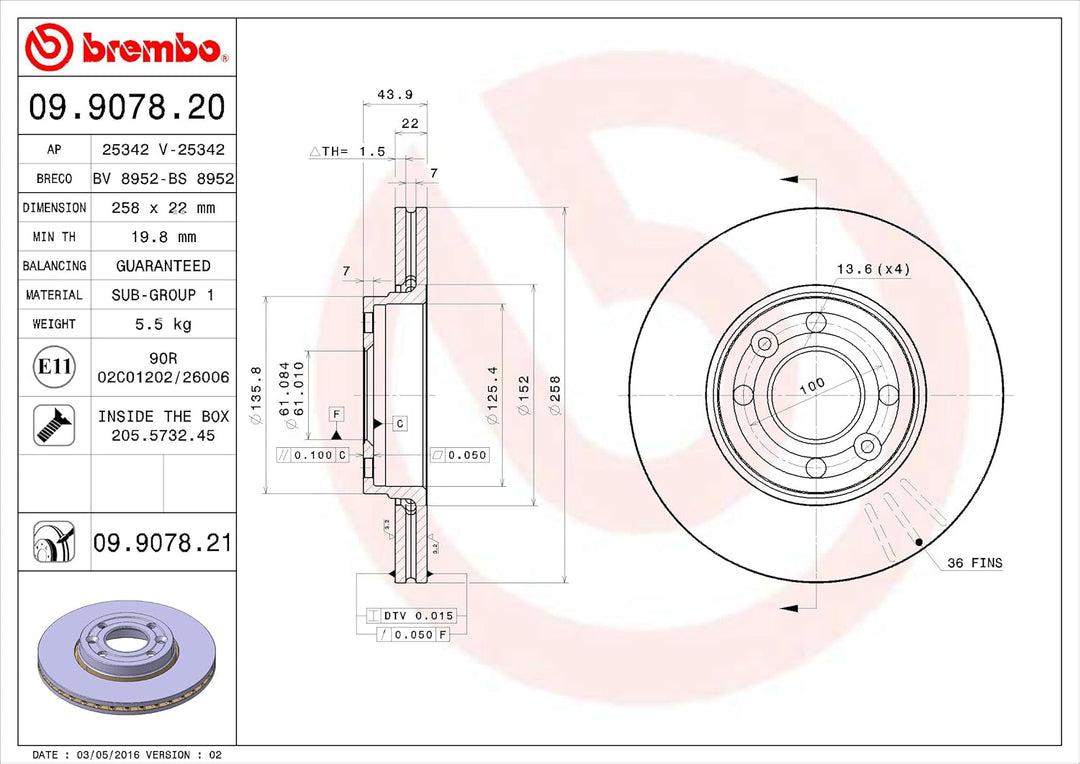 Brembo 09.9078.20 Vordere Bremsscheibe, Anzahl 2