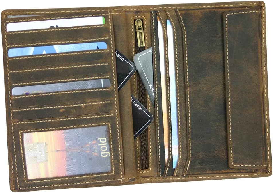J.Jones Herren Echt-Leder Brieftasche Pass- und Ausweishülle mit RFID-Schutz (Antik-Braun) Antik Bra