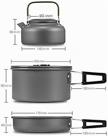 Queta 10-Teilig Cookware Kit Picknick Töpfen Kochgeschirr Campinggeschirr Set für 2-3 Personen Zum C