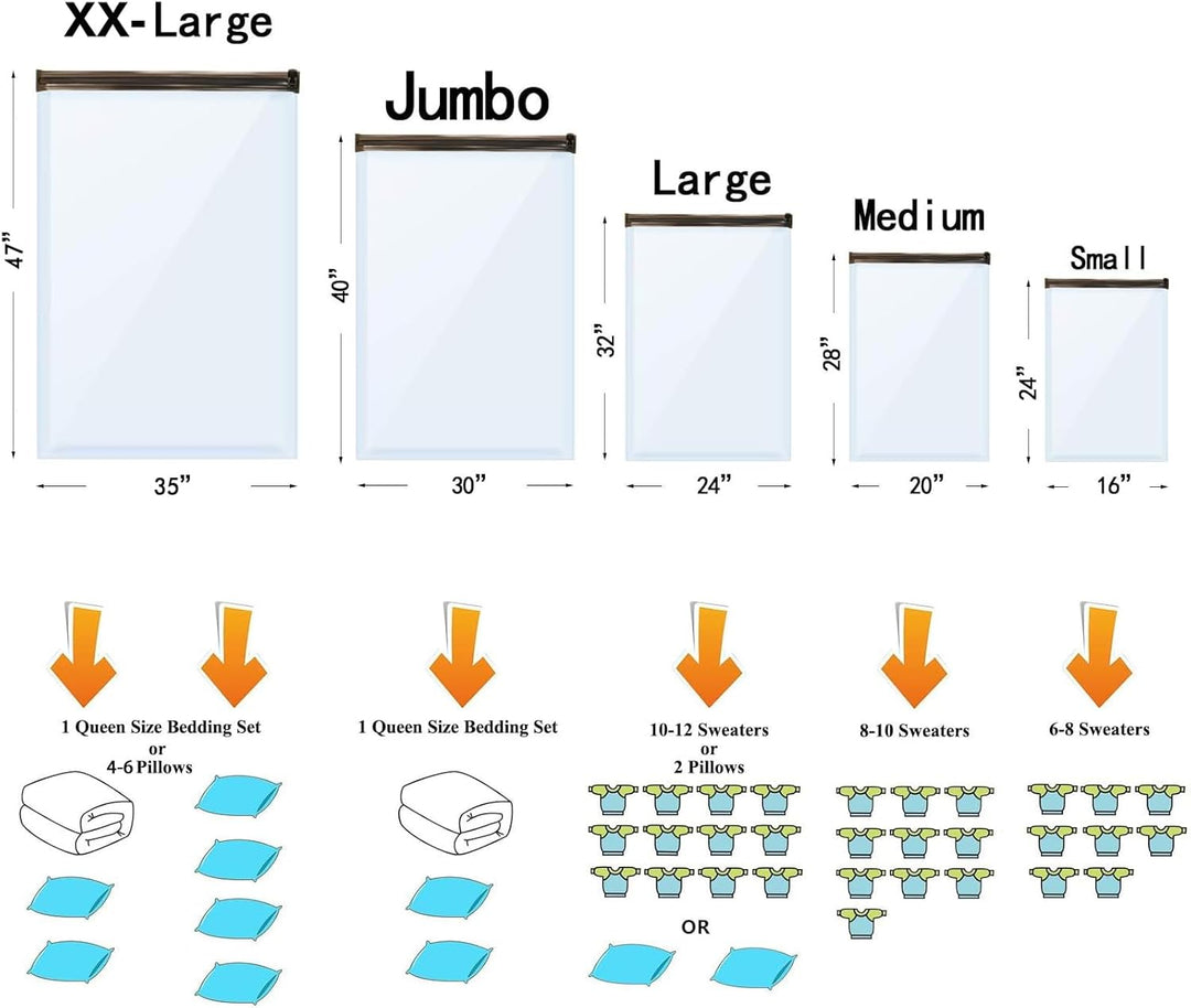 Vakuumbeutel für Kleidung, Bettdecken, Kissen & Matratzen | Platzsparende Aufbewahrungsbeutel, Luftd