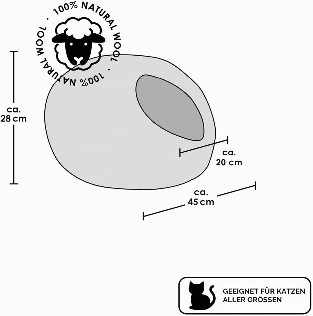 LucyBalu® Pebble Filzhöhle für Katzen I Katzenbett &amp; Kuschelhöhle aus 100% Schurwolle I handgefertig