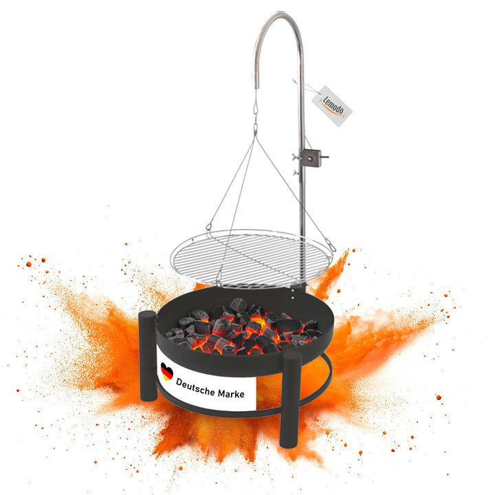 NATIV Lemodo Feuerschale mit Grillrost - Dreibein-Schwenkgrill - Dreifuss-Grill mit Kurbel zur Höhen