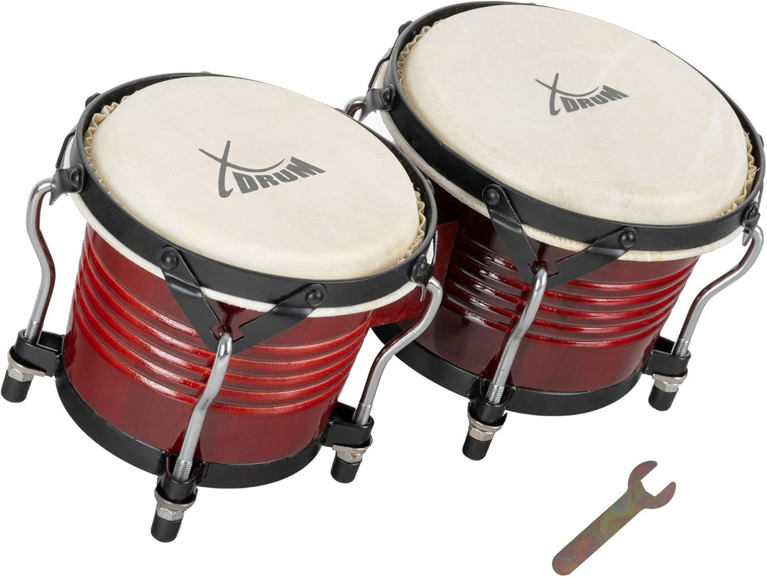 XDrum Bongos Pro Weinrot - 2 Trommeln mit 6,5" (17 cm) und 7,5" (20 cm) Durchmesser - Bongotrommeln
