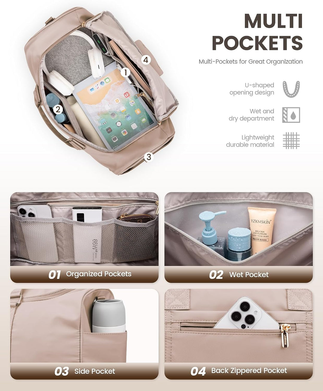 LOVEVOOK Sporttasche Reisetasche Gross, 50L Travel Bag mit Kulturtasche, Schuhfach &amp; Nassfach, Wasse