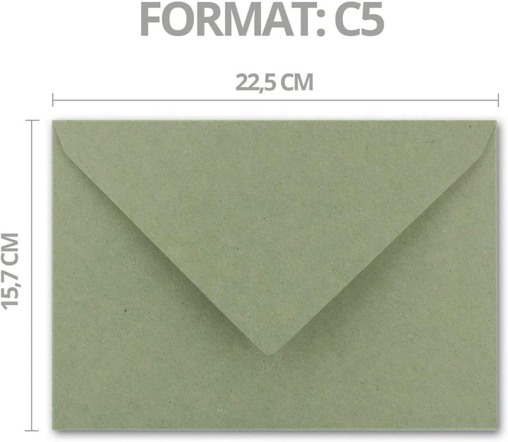 75x Vintage Brief-Umschläge DIN C5 Kraftpapier 120 g/m² - 157 x 225 mm - grün Recycling - Nassklebun