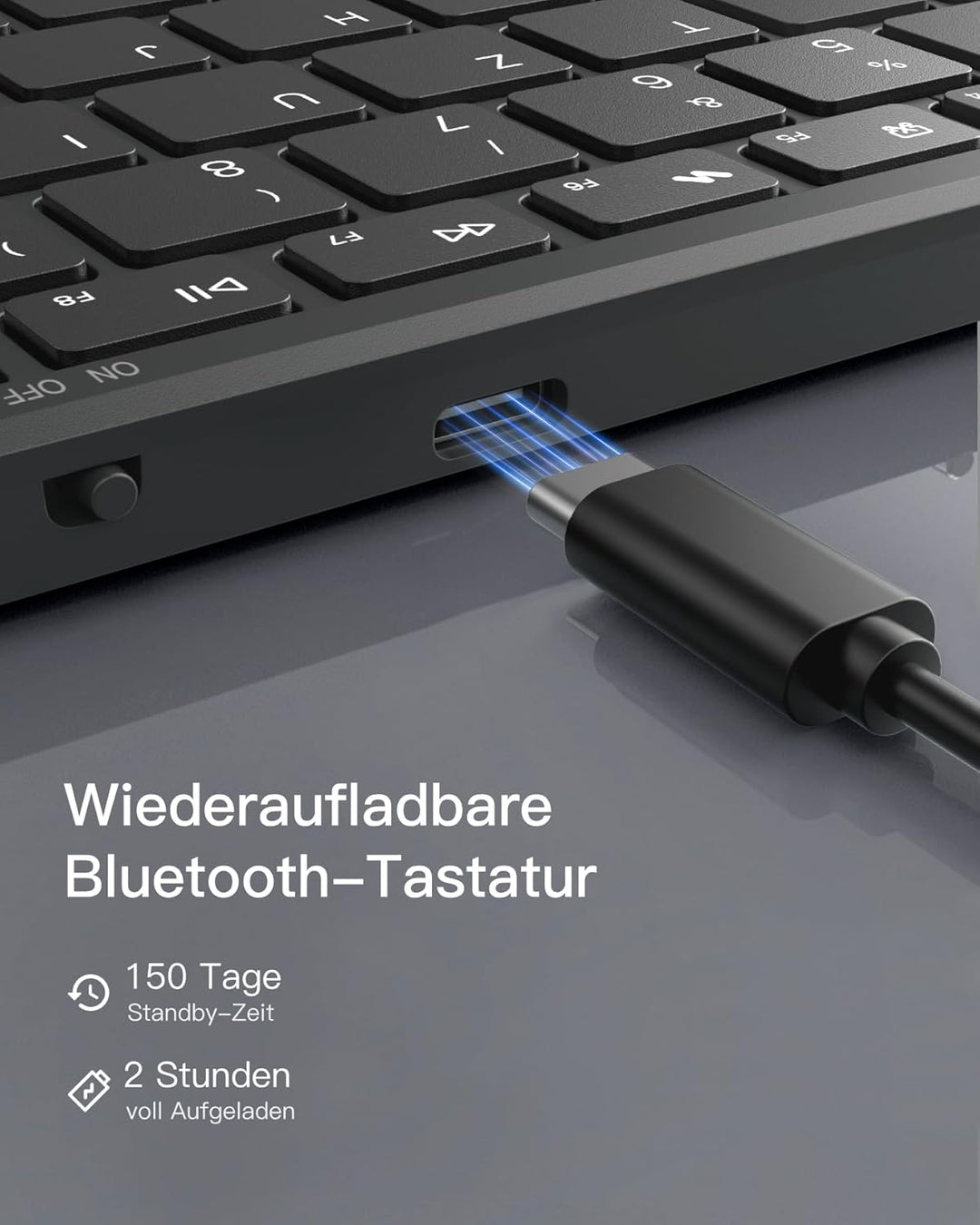 Inateck Faltbare Tastatur Kabellos,Klappbare Tastatur mit Ziffernblock mit 3 Kanälen,AI-Key,mit Stän