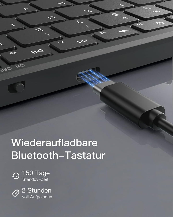 Inateck Faltbare Tastatur Kabellos,Klappbare Tastatur mit Ziffernblock mit 3 Kanälen,AI-Key,mit Stän