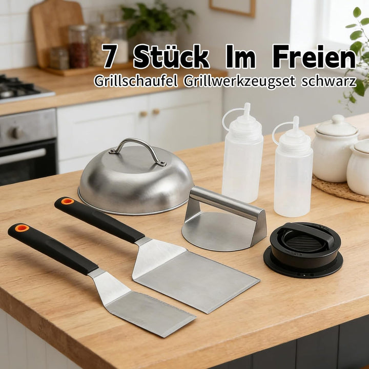 Smash Burger Set, 7 Stück Burger Smasher, Smash Burgerpresse mit Pfannenwender und Burgerglocke und
