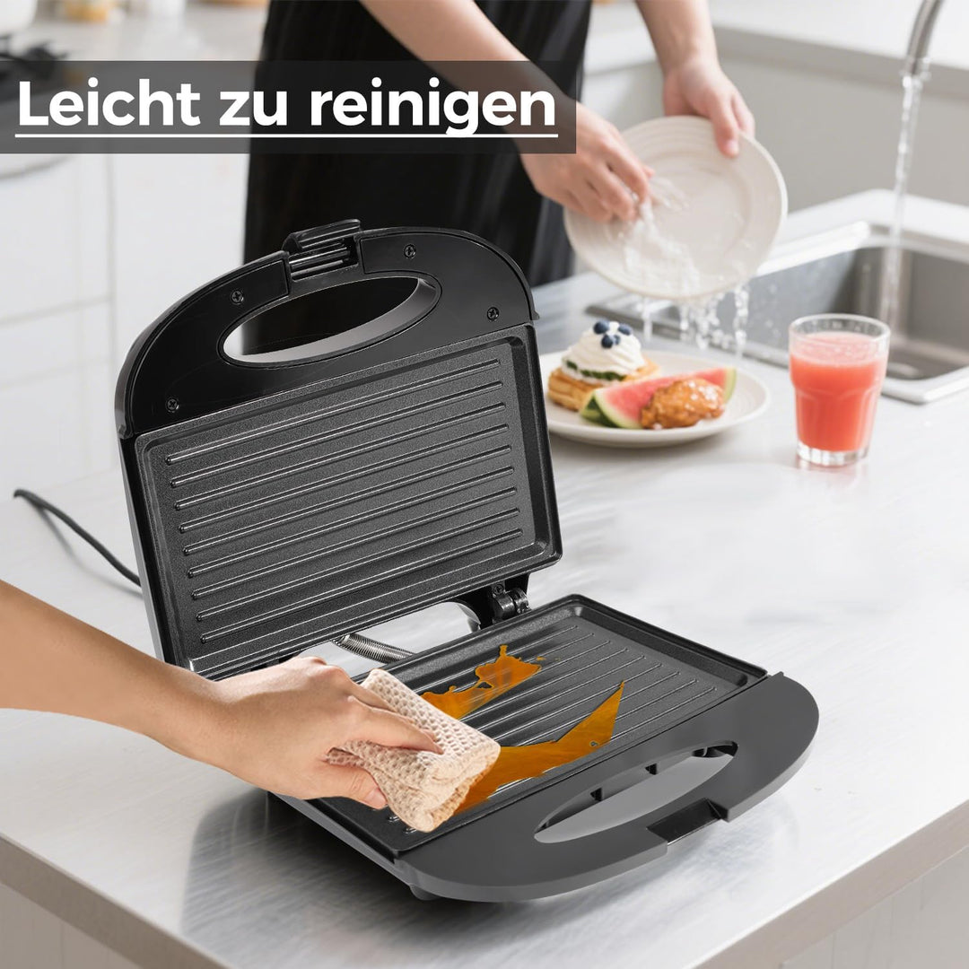 Nirva Doppel Sandwichmaker - 750 W, BPA-frei & Antihaftbeschichtung, klassische Streifenform für 2 S
