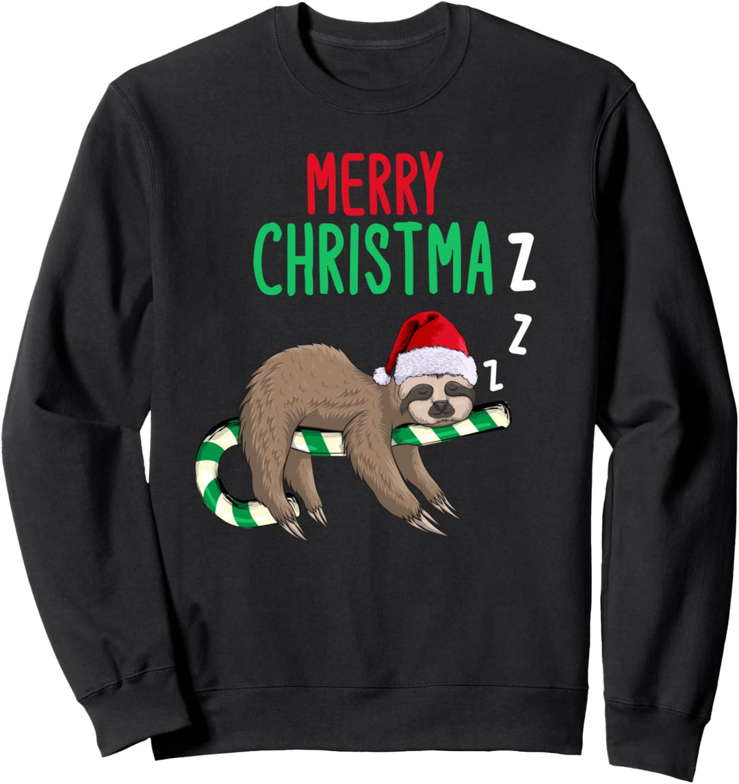 Merry Christmaz Faultier Weihnachten Schläft Zuckerstange Sweatshirt