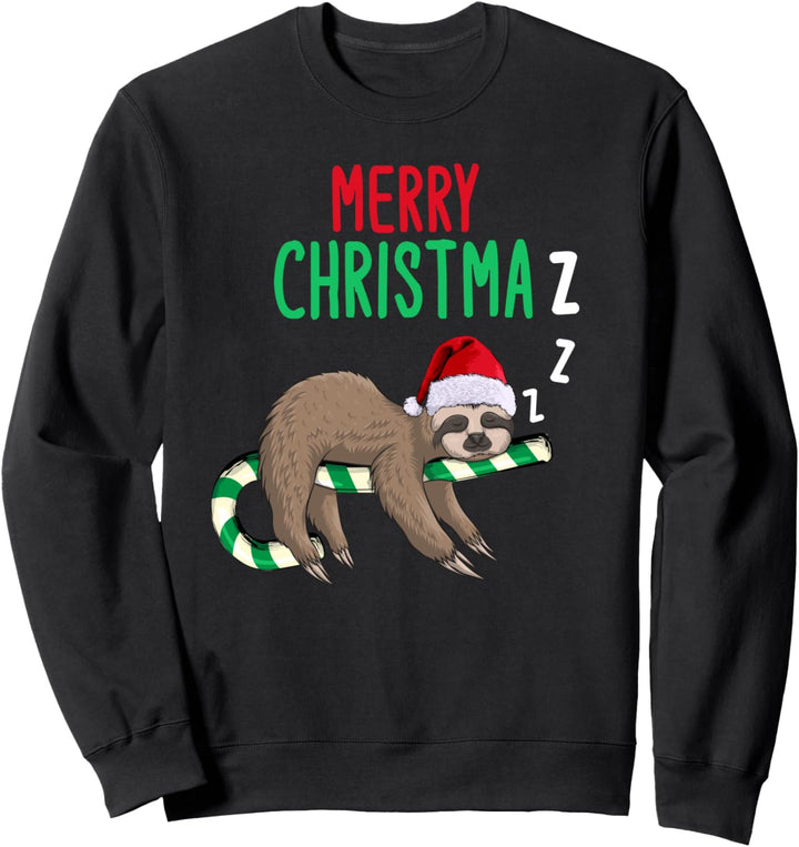 Merry Christmaz Faultier Weihnachten Schläft Zuckerstange Sweatshirt