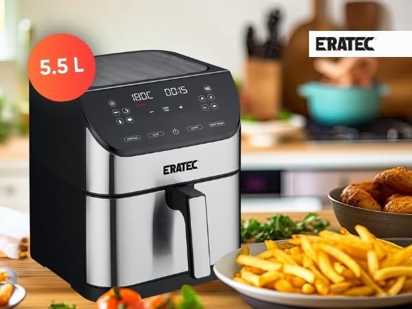 ERATEC AF-66 Heissluftfritteuse XXL 5,5L 1500W Air Fryer ohne Öl Heisluftfritöse mit LED Touchscreen