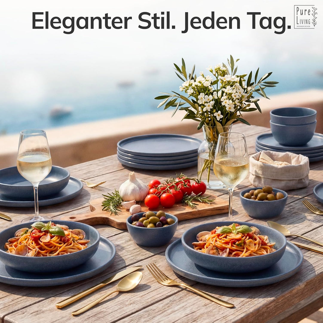 Steingut Teller gross 6 Pers. Hochwertiges Urban Style TEST SEHR GUT Speiseteller Set - Spülmaschine