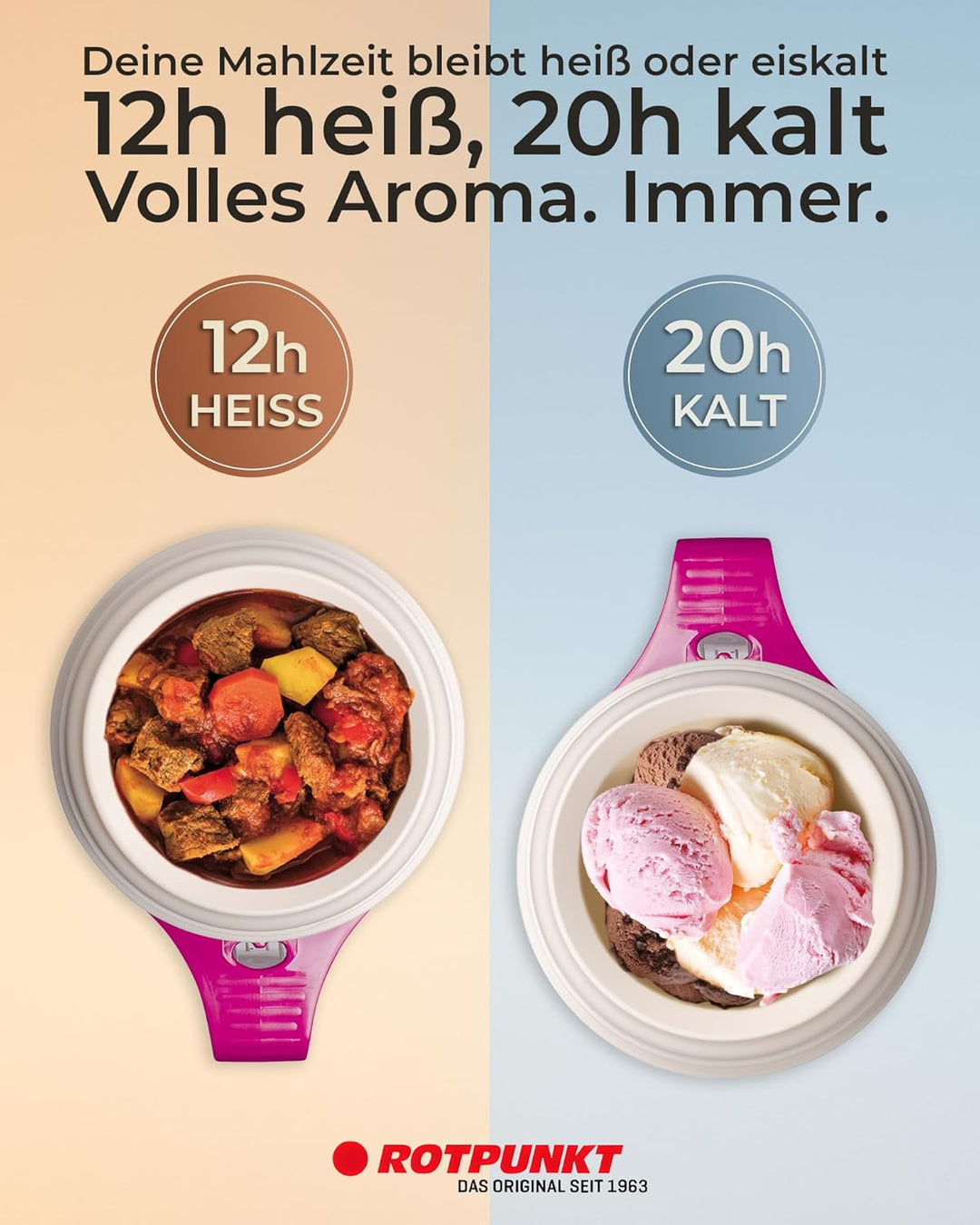 ROTPUNKT Thermobehälter für Essen 850 ml inkl. Löffel – Thermo Lunchbox Heiss & Kalt I Made in Germa
