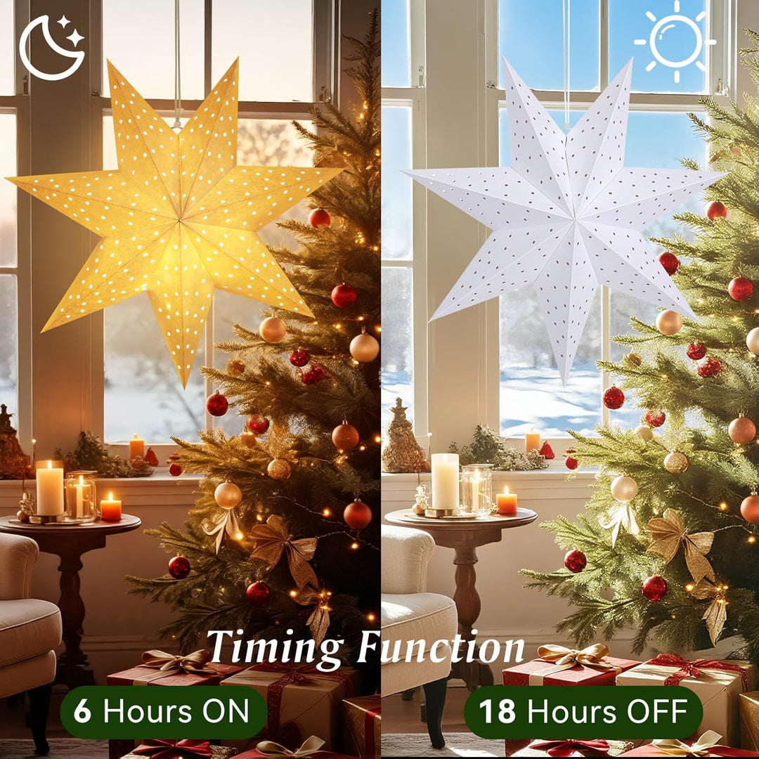 Lewondr Weihnachts Papier Stern Laternen 3PCS, Hängende 7-Zackige Stern Lichter Mit Ausgestanzten Pu