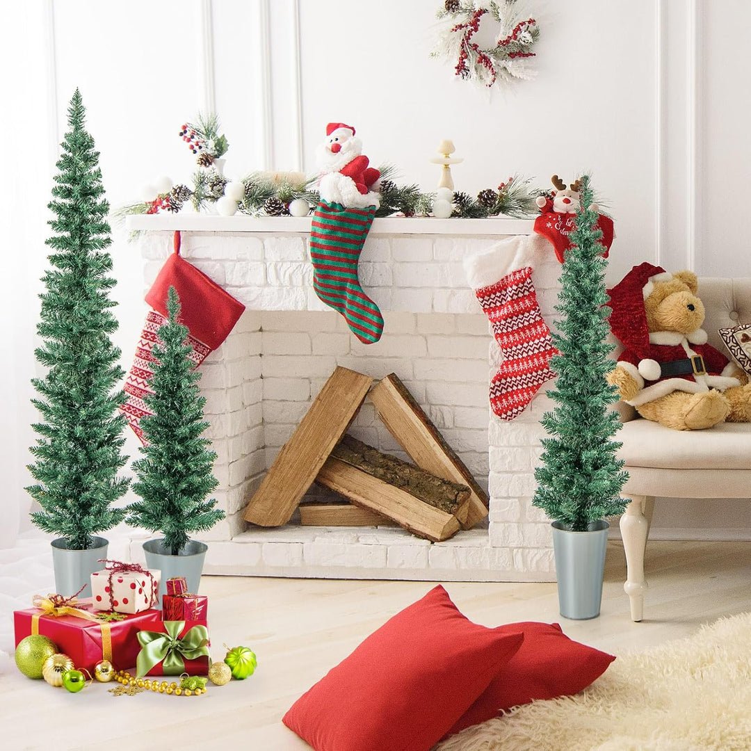 COSTWAY 3er Weihnachtsbaum Künstlich Bleistift, 90+120+150cm, Tannenbaum mit Sockel aus Metall, Kuns