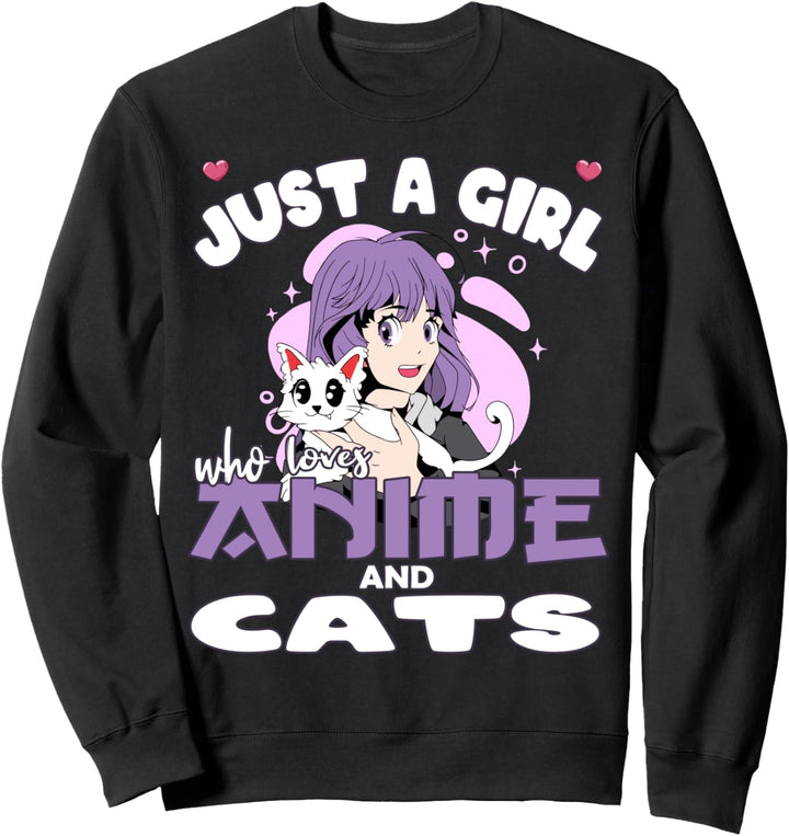 Lustig Nur ein Mädchen, das Anime und Katzen Lover für Teen liebt Sweatshirt