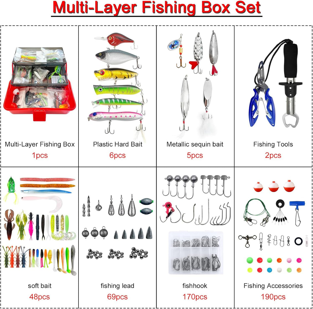 491 Stück Angeln Köder Set Gemischt, AngelKöder Kit mit Tackle Box Enthält Angelzubehör Wobbler Fore