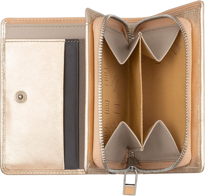 DUDU Kleine Damen-Brieftasche aus farbigem Leder mit Kartenfächern und Münzfach mit Reissverschluss