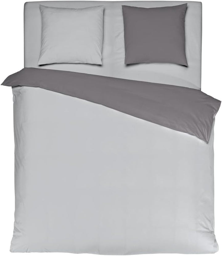 MISTRAL HOME Uni Einfarbig Wende Bettwäsche Edel Perkal 100% Ägyptische Baumwolle, Farbe:Light Grey-