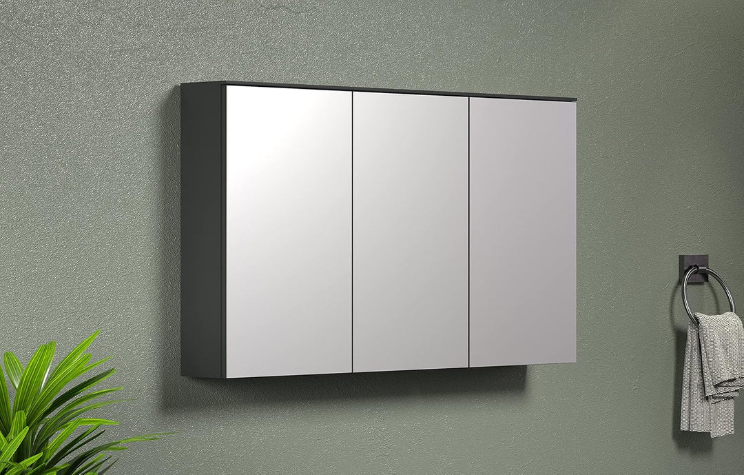 trendteam smart living - Synnax - Spiegelschrank - Anthrazit - moderner Badezimmerspiegel 3-türig -
