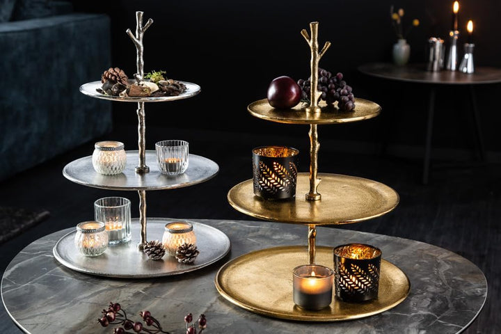 riess-ambiente.de Elegante Etagere Abstract 48cm Aluminium Gold mit DREI Etagen Servierständer Obsts